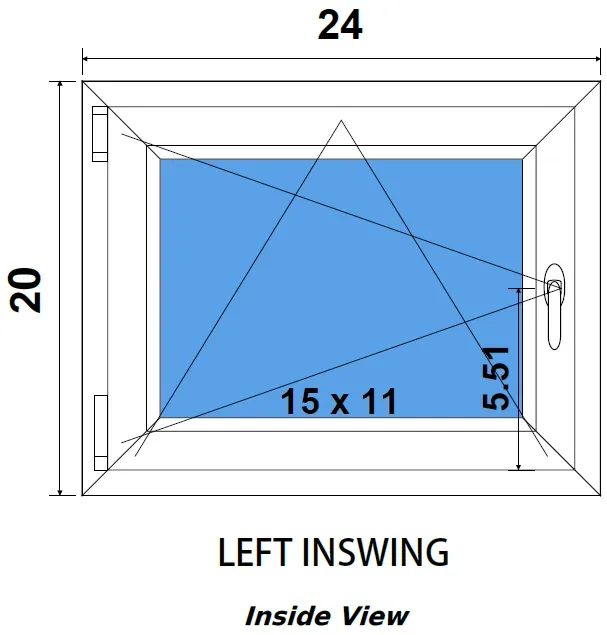 European Tilt and Turn Window Black Exterior White Interior 24x20 Left Inswing